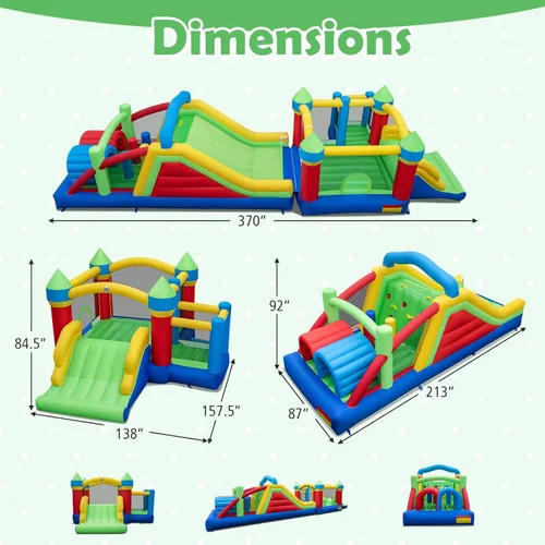 Miniatura 4 de BOUNTECH Casa de rebote inflable con obstáculos, enorme castillo hinchable seccional para niños grandes de 3 a 12 años con toboganes dobles