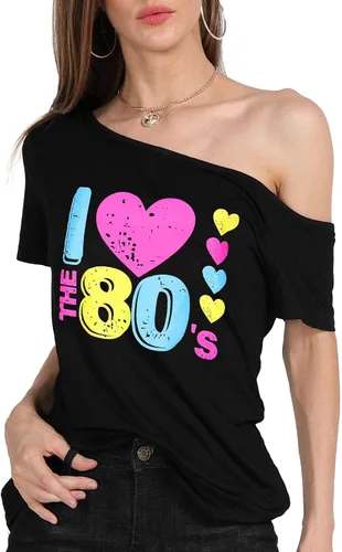 Miniatura 36 de MAGICMK - Camiseta casual para mujer, con estampado de labios y hombro descubierto, talla extragrande