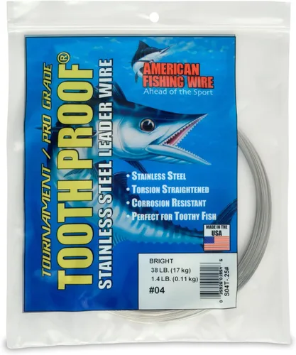 Miniatura 98 de AFW Alambre Líder Duro de Una Hebra de Acero Inoxidable a Prueba de Dientes - Brillante y Camuflaje para Tiburón, Barracuda, Caballa Real, Wahoo