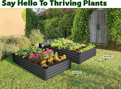 Miniatura 4 de Plant & Plot Camas de jardín elevadas galvanizadas para exteriores/ Jardinera elevada de 6 x 3 x 1 pie para jardinería, verduras, flores, caja