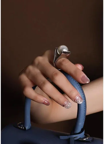 Miniatura 3 de OIDIMS Anillo de perlas exageradas de acero inoxidable chapado en forma de Y de oro blanco, estilo único, anillos grandes personalizados