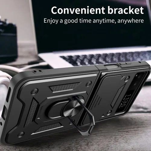 Miniatura 5 de Funda para Motorola Razr 2023 con cubierta de cámara y soporte, protección de lente deslizante + soporte de anillo giratorio de 360°, resistente a