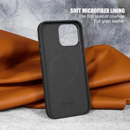 Miniatura 3 de Funda de cuero genuino para iPhone 13 Pro, cuero de grano completo, compatible con MagSafe y carga inalámbrica, bisel de la cámara con botones