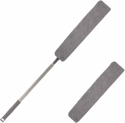 Limpiador de polvo retráctil, herramienta de limpieza debajo del refrigerador/sofá, plumero de microfibra con poste extensible de 32 a 100 pulgadas,