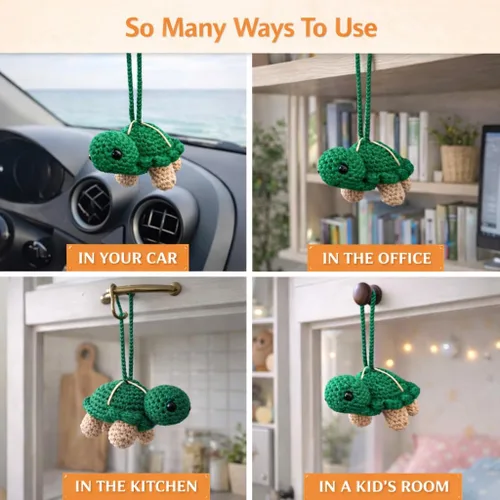 Miniatura 2 de Adorno colgante hecho a mano de tortuga de ganchillo, bonito dije para espejo retrovisor de automóvil, accesorio de mochila, decoración de guardería