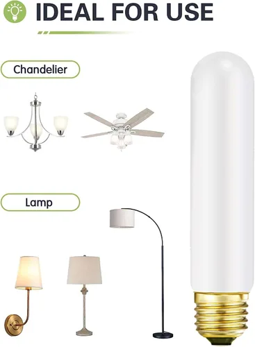 Miniatura 6 de Leools Bombilla LED esmerilada T10, bombilla LED tubular regulable E26, 8 W igual a 60 W, 3000 K, blanco suave, CRI90+, 600 lm, base E26 de T10