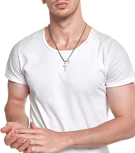 Miniatura 4 de Collar de cruz con inicial para niños y hombres, de acero inoxidable, dije de cruz con letra inicial, joyería para primera comunión, regalos