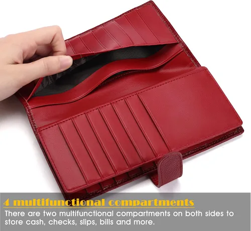 Miniatura 5 de Cartera de piel auténtica para mujer con bloqueo RFID, Rojo oscuro, Plegar y Negocios
