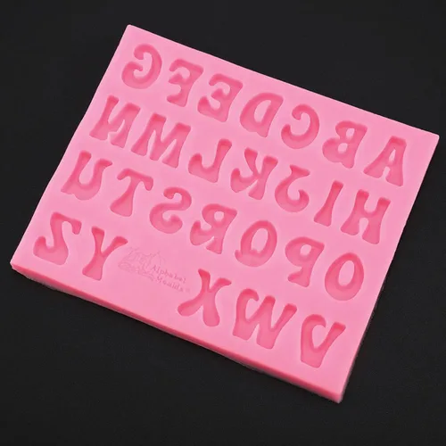 Miniatura 7 de Moldes de silicona con forma de letras, herramienta de decoración, rosa, gris, molde del alfabeto para pastel, fondant, chocolate (rosa)