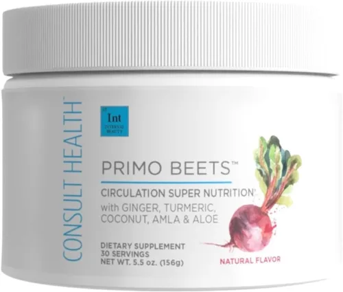 Consult Health Primo Beets - Mezcla de bebida en polvo de raíz de remolacha con electrolitos, nitratos para apoyar la circulación, impulso de