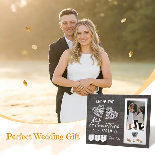 Miniatura 5 de Regalos de compromiso para pareja, Marco de fotos con huella dactilar de corazón para cuenta regresiva de boda y kit de tinta, Regalo para futura