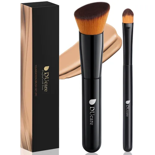 DUcare Brocha para base y corrector, 2 unidades, bronceador de contorno, brocha Kabuki para cara, mezcla de líquidos sintéticos, herramientas de