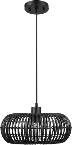 Miniatura 13 de GLOBE Electric 67000102 Lámpara colgante de 2 luces, negro mate, pantalla de hilo de papel, cable de tela trenzada, iluminación de isla de cocina