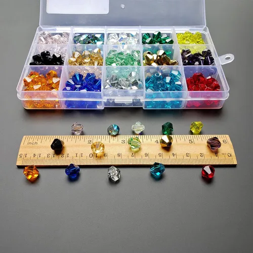 Miniatura 2 de Cuentas de vidrio de bicono de 0.394 pulgadas para hacer joyas, 300 piezas de forma facetada, cuentas espaciadoras de cristal coloridas, surtidos