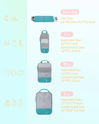Miniatura 2 de BAGSMART - Juego de 6 cubos de compresión para maletas, juego de 6, 4 y 2, cubos organizadores de viaje, juego de bolsas expandibles, organizadores