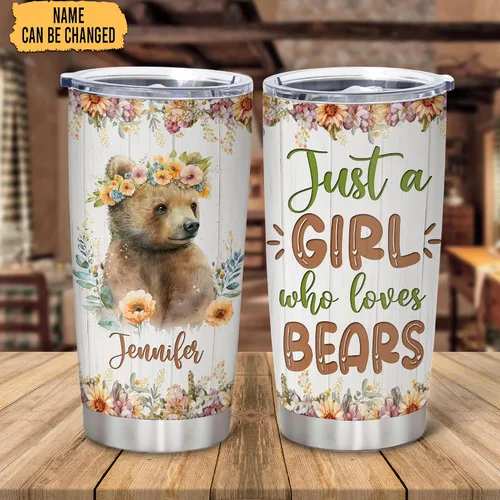 Miniatura 2 de Hyturtle Regalos personalizados para los amantes de los osos – Just A Girl Who Loves Bears - Vaso de acero inoxidable con nombre personalizado de 20