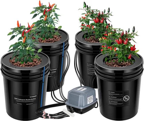VIVOSUN Sistema de Cultivo Hidropónico DWC con Kit de Goteo Superior, Cultura de Agua Profunda de 5 Galones, Sistema de Goteo Recirculante para