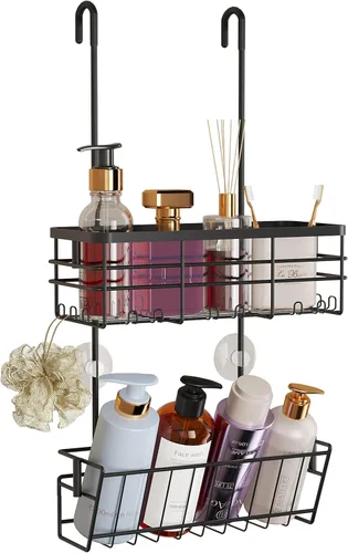 Miniatura 19 de HapiRm Organizador de ducha colgante - Organizador de ducha sin perforaciones con ganchos, estantes de baño de acero inoxidable 304 a prueba de Negro