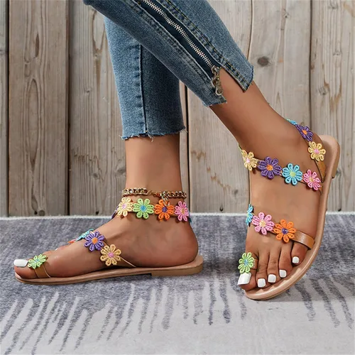 Miniatura 6 de Hbeylia Sandalias planas de mariposa para mujer, a la moda, informales, bohemias, elegantes, sandalias de gladiador, joyería con anillo