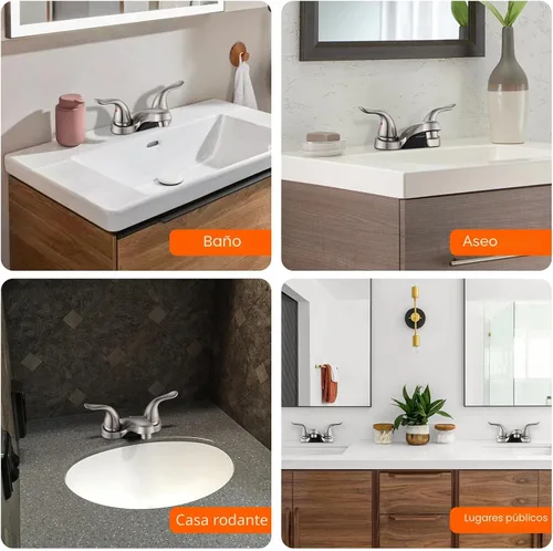 Miniatura 5 de Grifos de Lavabo de Baño de 2/3 Agujeros, Níquel Cepillado con Manijas Dobles de 4 Pulgadas con Revestimiento de Plástico sobre Grifo de Baño