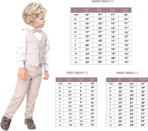 Miniatura 9 de Lilax Traje formal de 4 piezas para niños, chaleco, pantalones y corbata, Blanco
