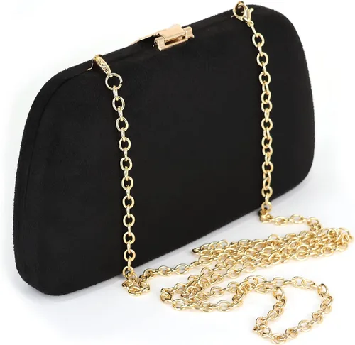 Miniatura 6 de Milisente Bolso de mano para mujer, de ante suave y sólido, bolso de mano de noche, bolso de hombro con cierre de hojas metálicas