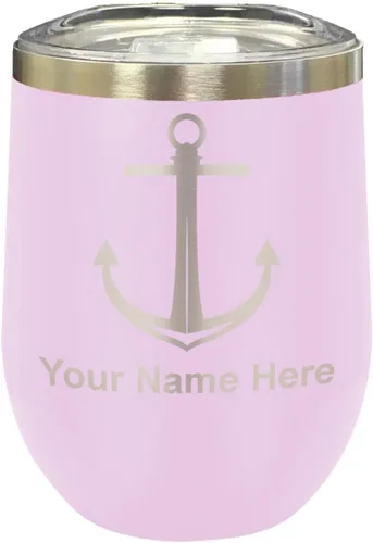 Miniatura 32 de LaserGram Vaso de vino de acero inoxidable de doble pared, ancla de barco, grabado personalizado incluido (negro)