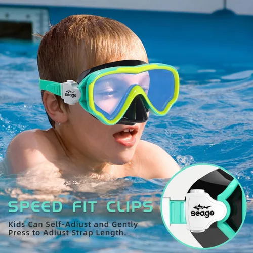 Miniatura 5 de Seago Gafas de natación para niños, máscara de buceo para jóvenes (5-15), antivaho 180° visión clara Azul(Mirrored Blue)