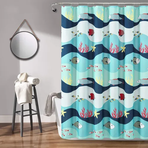 Miniatura 8 de Lush Decor Harbor Life Cortina de ducha, 72 pulgadas de ancho x 72 pulgadas de largo, azul y gris pardo - Curtians de ducha de tela - Decoración