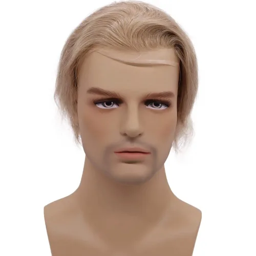 Miniatura 2 de Peluca de cabello humano europeo de repuesto para hombre, encaje suizo frontal, 0.003 in, piel fina, poliuretano, con bucle, 10 x 8 pulgadas