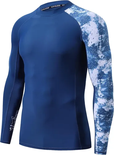 Miniatura 22 de HUGE SPORTS Camiseta de protección contra erupciones de manga larga para hombre UPF 50+ con protección UV, de secado rápido, con costuras de Pixel