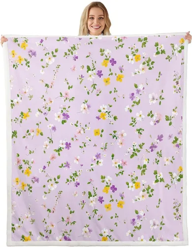 Miniatura 10 de Manfei Blue Flower Throw Blanket Watercolor Floral Print Fleece Blanket Botanical Wildflower Cozy Throws for Bed Couch Sofa,Kids Boys Girls Room