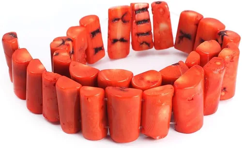 Miniatura 4 de Columna de medio tubo natural de 0.512-0.551 in, 2 agujeros laterales perforados en el lado naranja, bambú, coral, piedras preciosas sueltas