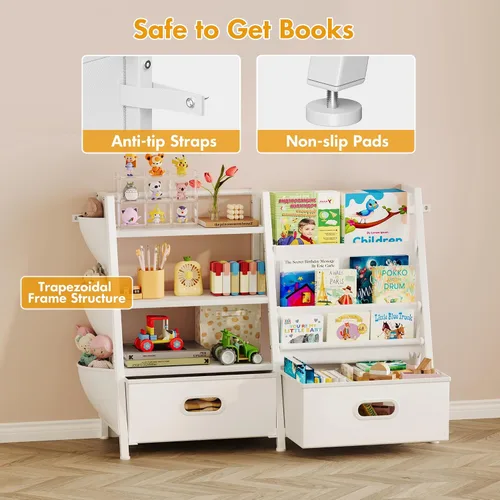 Miniatura 8 de Homeiju - Estantería para niños y organizador de almacenamiento de juguetes, estantería de 3 niveles para niños, estantería con bandeja y 2