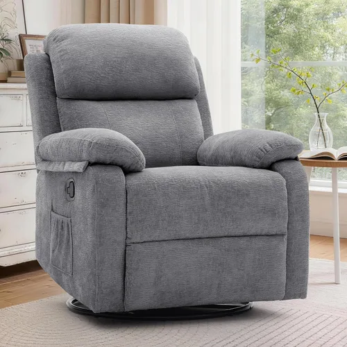 Miniatura 20 de Korser Silla reclinable, silla mecedora giratoria 360 grados para adultos, mecedora pequeña para espacios pequeños, tapizada de tela, reclinable
