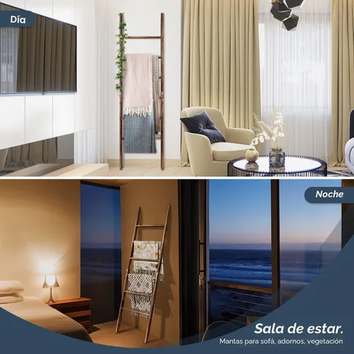 Miniatura 5 de Escalera de madera para manta de 6 niveles, 5.7 pies (66.5 pulgadas), soporte para mantas, colchas y toallas, escalera decorativa, fácil montaje