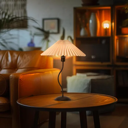 Miniatura 6 de KUNJOULAM Pequeña Lámpara de Mesa Plisada, Lámpara de Mesita de Noche con Pantalla Beige y Base Negra, Lámpara Mini Moderna para Decoración de Negro