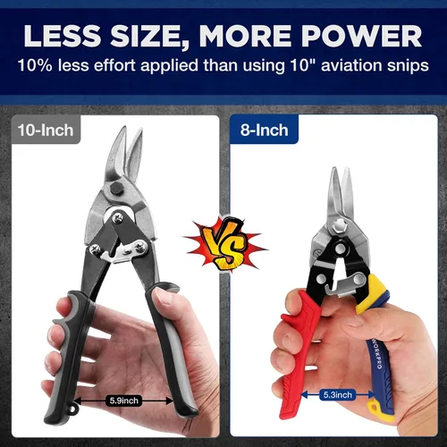 Miniatura 2 de WORKPRO Juego de 3 piezas de tijeras de hojalatero para aviación, tijeras de metal de 8 pulgadas para corte izquierdo, derecho y recto, hoja