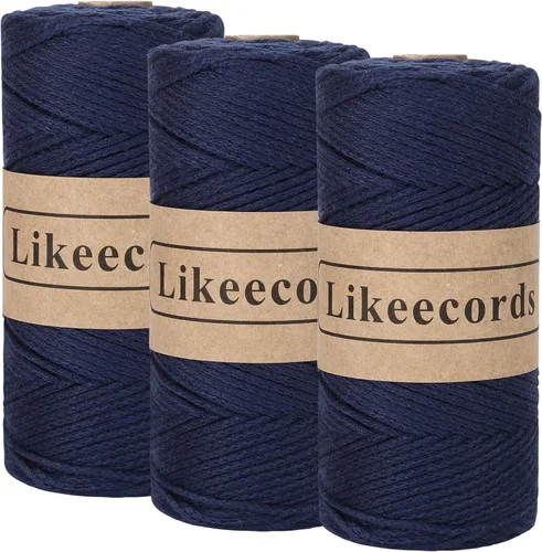 Miniatura 55 de Likeecords Cuerda de algodón 100% hilo de ganchillo de 0.079 pulgadas, cuerda trenzada de macramé, cuerda de macramé, hilo de ganchillo para regalo
