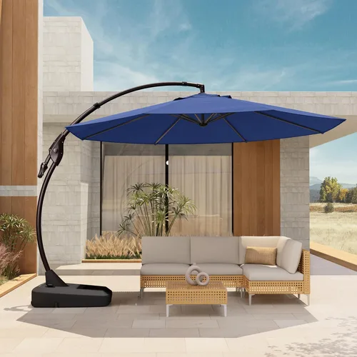 Miniatura 9 de Grand Patio 9x12 pies Sombrilla voladiza con base y funda para exterior, sombrilla rectangular de aluminio para terraza y jardín (Champán, 9x12 pies)
