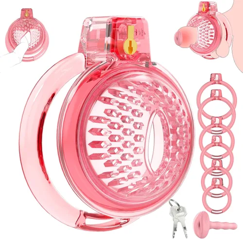 Miniatura 9 de Jaula de castidad masculina, jaula de pene suave y ligera con 6 tamaños de anillos, cómodo dispositivo de castidad para hombres, perfecto para uso a