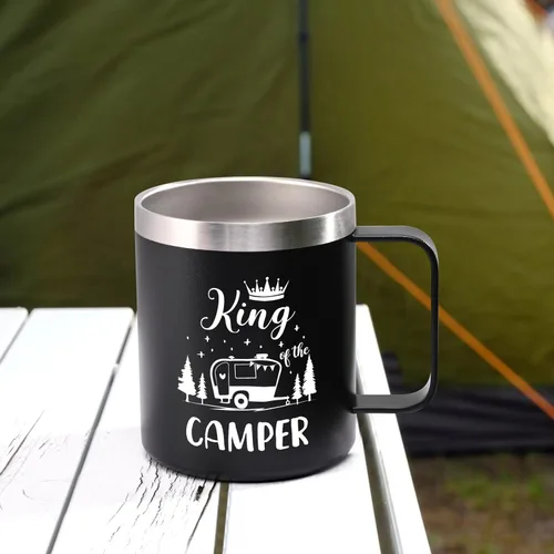 Miniatura 6 de Lifecapido Regalos de campamento para hombres, taza de café aislada King Of The Camper de 12 onzas, regalo de cumpleaños, regalo de Navidad, regalos