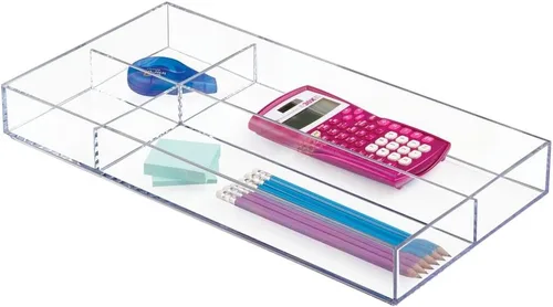 Miniatura 6 de mDesign Bandeja organizadora de cajones de almacenamiento divididos de plástico apilable para oficina, para armario, escritorio, estante u