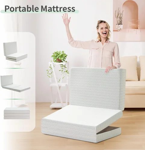 Miniatura 7 de MUUEGM Colchón plegable, colchón triple de espuma viscoelástica de 6 pulgadas, colchón plegable con funda extraíble, cubrecolchón triple