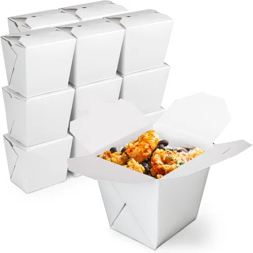 Miniatura 9 de Fit Meal Prep Paquete de 50 cajas chinas para llevar – 32 oz contenedores de alimentos chinos blancos lisos para comidas asiáticas – Cajas de comida