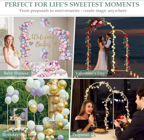 Miniatura 2 de WellSign Soporte de Arco de Fondo para Boda de 7.2 Pies, Juego de 6 Pies de 2, Kit de Soporte de Arco de Globos de Metal Dorado para Ceremonia