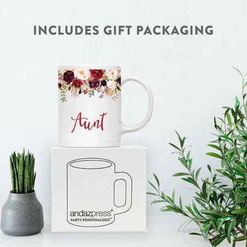 Miniatura 4 de Andaz Press Taza de té de cerámica para el día de la madre, regalo de 9.5 fl oz, otoño, marsala, flores burdeos, rosas, flores, tía, 1 paquete