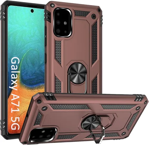 Miniatura 7 de Funda A71 5G para Samsung Galaxy A71 5G, con anillo de soporte, soporte ajustable, grado militar, protección resistente, a prueba de golpes, Negro