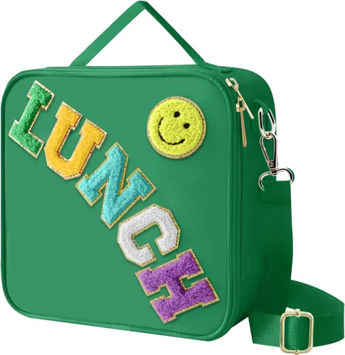 Miniatura 12 de Lonchera aislada con correa ajustable para el hombro, lonchera de nailon preppy grande con aislamiento, bolsa de almuerzo reutilizable con bolsa