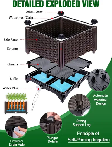 Miniatura 4 de Kalolary 2 juegos de cama de jardín elevada con patas, cajas de plantas de patio, flores vegetales, contenedor elevado para plantas